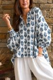 Daughter Of Ibiza Indira Balloon Sleeve Shirt French Navy & Denim Pre order 14 days